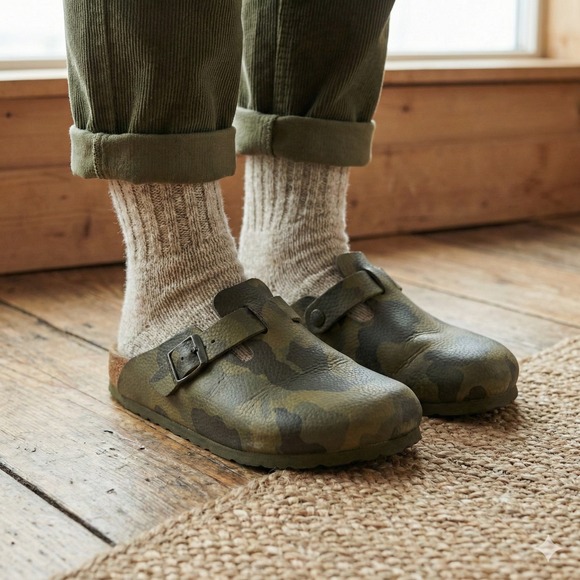 Birkenstock Shoes - Birkenstock Boston Camouflage Briko-Flor Clogs Womens 41 US 10 Green Slides